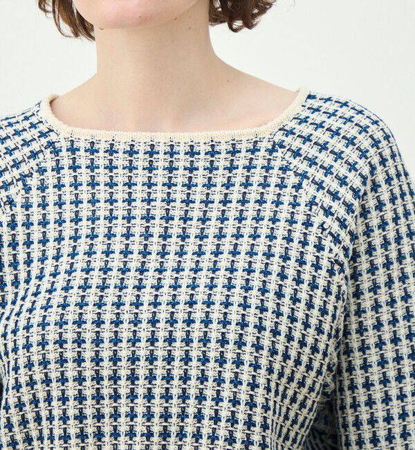 MACPHEE「ギマコットンチェック スクエアネックプルオーバー」|ニット・セーター|