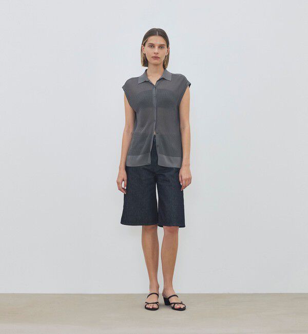 DES PRES「【WEB先行予約】 マットレーヨンシルクサテンコンビ フレンチスリーブシャツプルオーバー」|ニット・セーター|