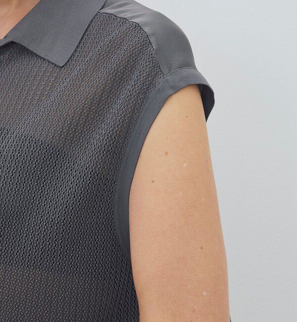 DES PRES「【WEB先行予約】 マットレーヨンシルクサテンコンビ フレンチスリーブシャツプルオーバー」|ニット・セーター|