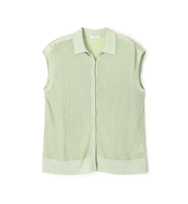 DES PRES「【WEB先行予約】 マットレーヨンシルクサテンコンビ フレンチスリーブシャツプルオーバー」|ニット・セーター|53 グリーン