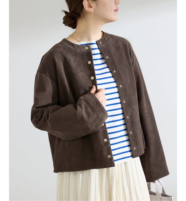 IENA「ラムスエードブルゾン」|ライダースジャケット|ブラウン C