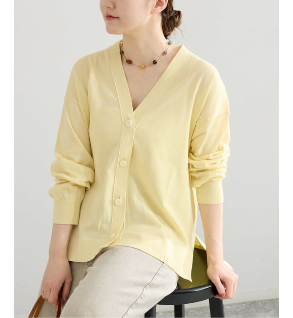 IENA「アセテートシルクVネックカーディガン」|カーディガン|イエロー
