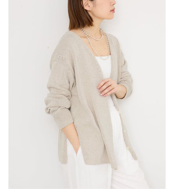 IENA「ミックスヤーン  2WAY Vカーディガン」|カーディガン|ベージュ