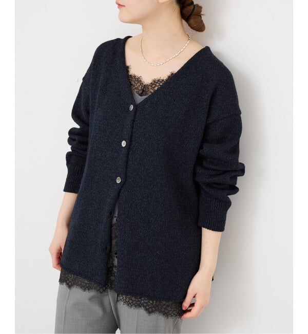 IENA「ミックスヤーン  2WAY Vカーディガン」|カーディガン|ネイビー