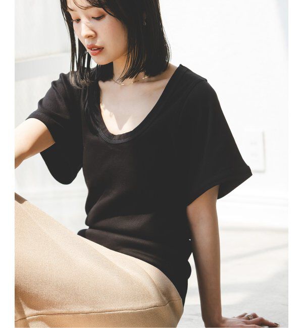 NOBLE「BY MALENE BIRGER/バイマレーネビルガー リブUネックTEE」|Tシャツ・カットソー|ブラック