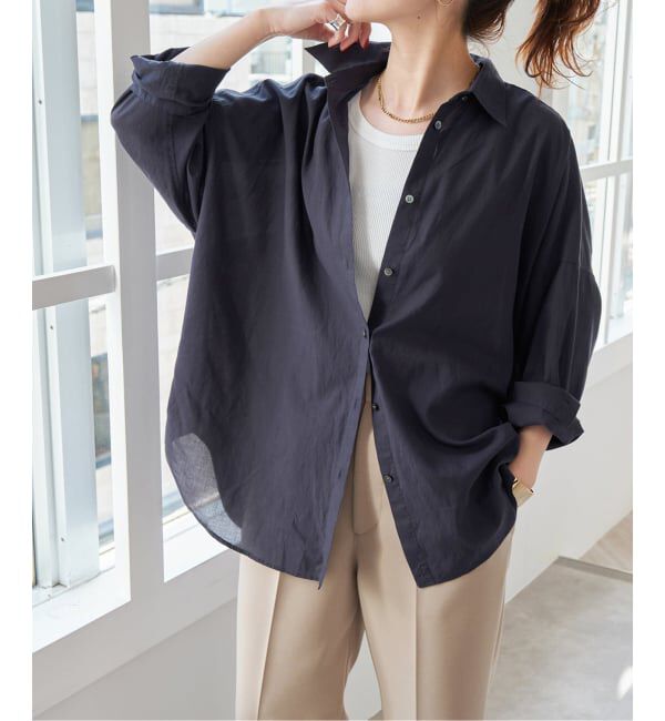 Spick and Span「《追加》ガーメントダイカシュクールシャツ」|シャツ・ブラウス|ネイビー