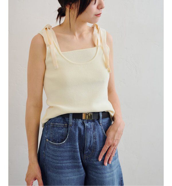 U by SPICK&SPAN「コットンリボンノースリニット」|タンクトップ|ナチュラル