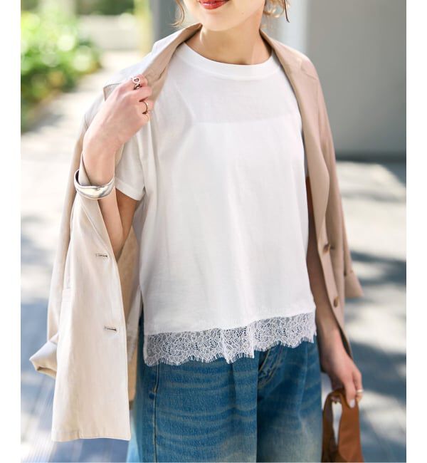Spick and Span「《一部店舗+WEB限定予約》ヘムレース付きTシャツ」|Tシャツ・カットソー|