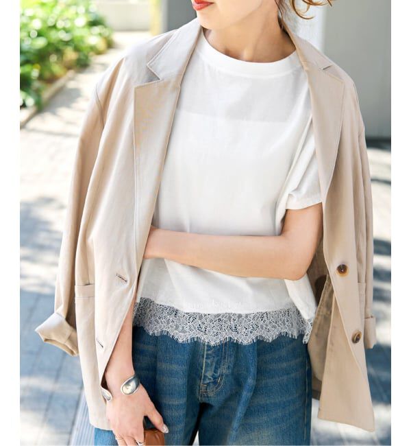 Spick and Span「《一部店舗+WEB限定予約》ヘムレース付きTシャツ」|Tシャツ・カットソー|ホワイト
