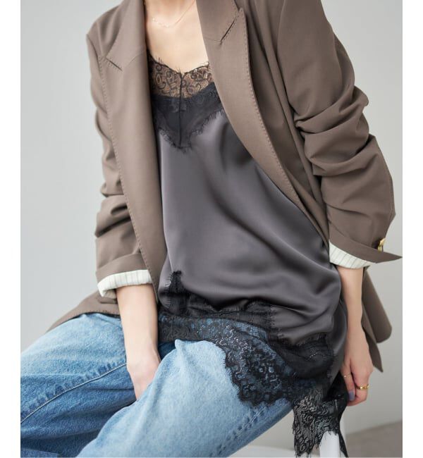 Spick and Span「《WEB限定 / 追加3予約》レースサテンチュニックキャミソール」|キャミソール|グレー