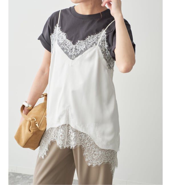 Spick and Span「《WEB限定 / 追加3予約》レースサテンチュニックキャミソール」|キャミソール|