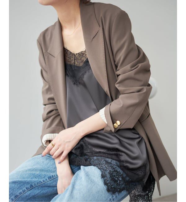 Spick and Span「《WEB限定 / 追加3予約》レースサテンチュニックキャミソール」|キャミソール|