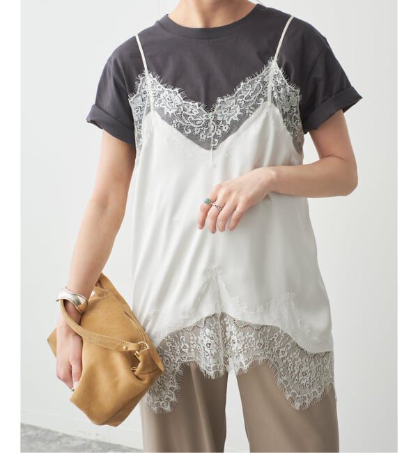 Spick and Span「《WEB限定 / 追加3予約》レースサテンチュニックキャミソール」|キャミソール|