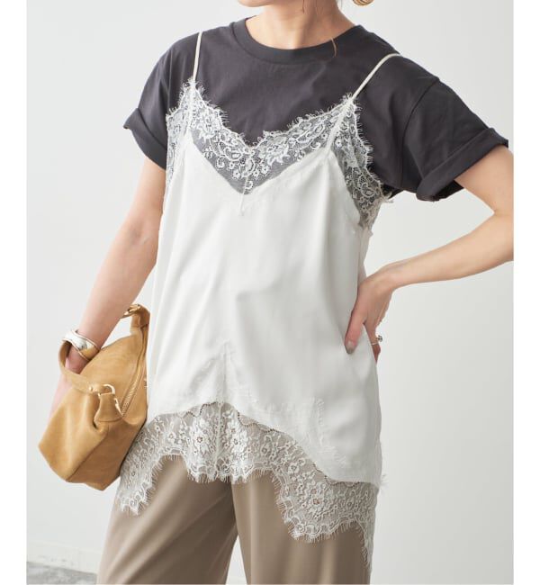 Spick and Span「《WEB限定 / 追加3予約》レースサテンチュニックキャミソール」|キャミソール|ホワイト