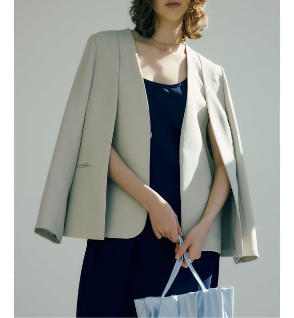  「2WAYスリットジャケット」|ノーカラージャケット|ベージュ