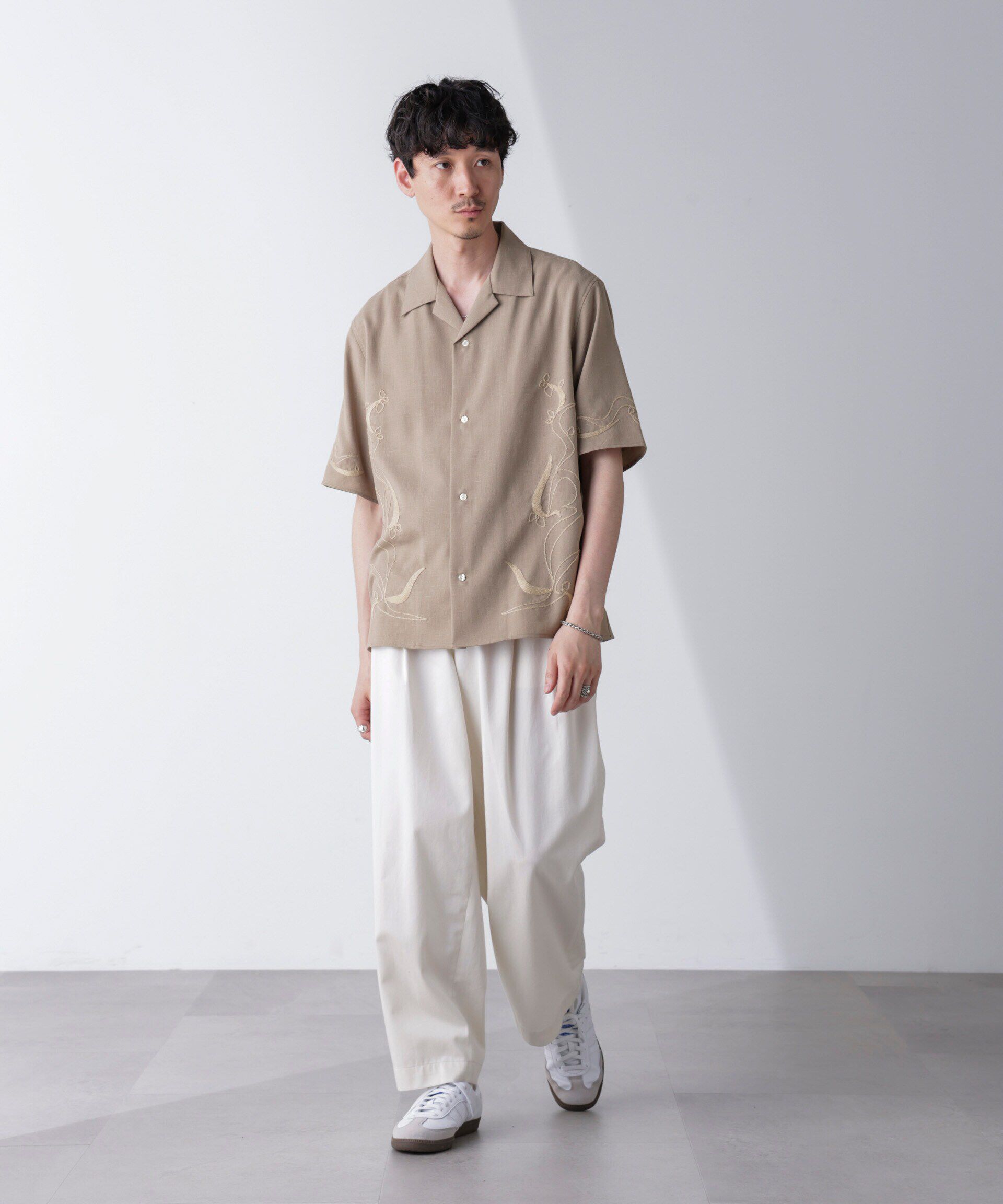 nano･universe「チェーン刺繍オープンカラーシャツ」|シャツ・ブラウス|ベージュ