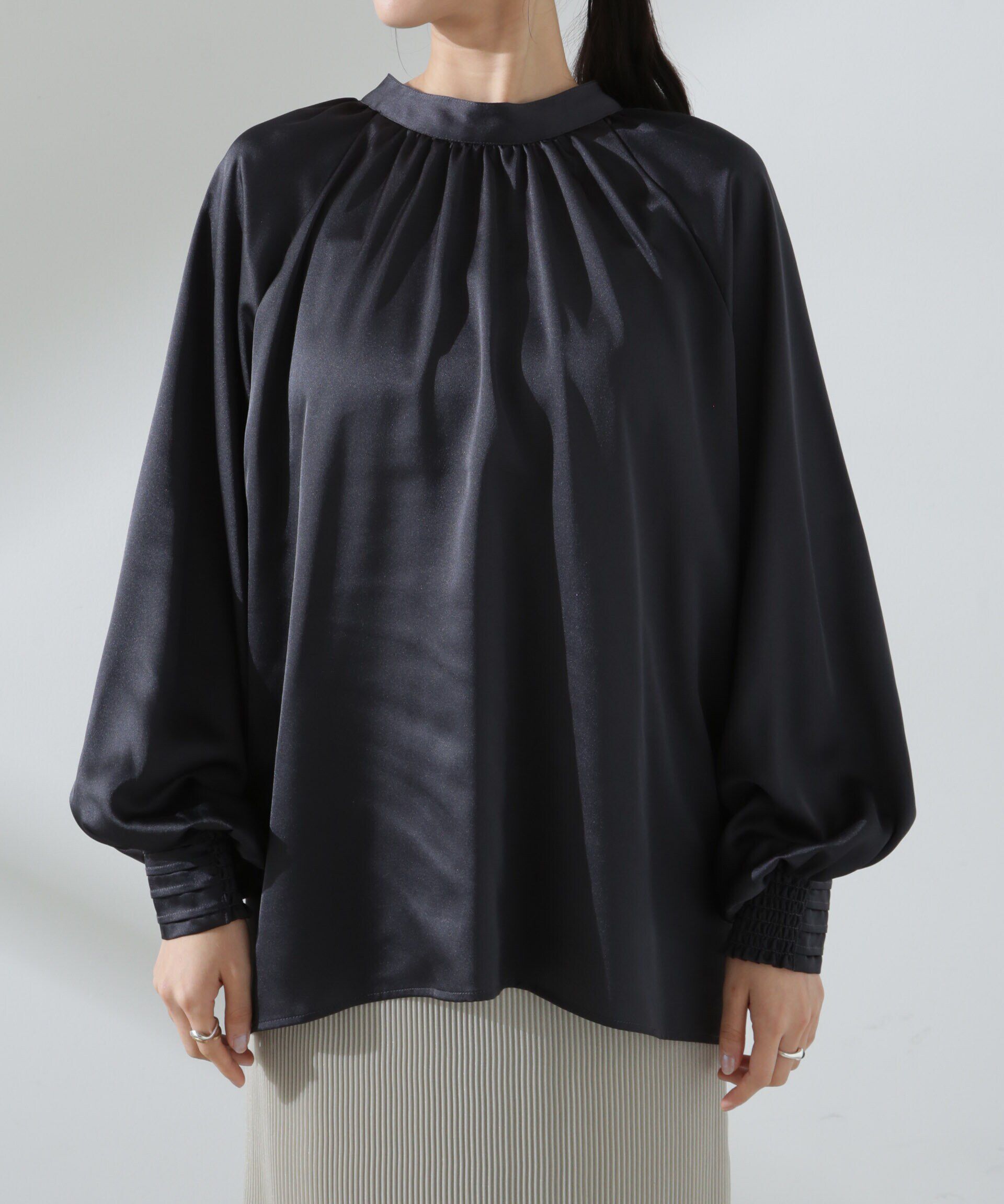 nano･universe「前後2WAYサテンドルマンギャザーブラウス（セットアップ可）」|シャツ・ブラウス|