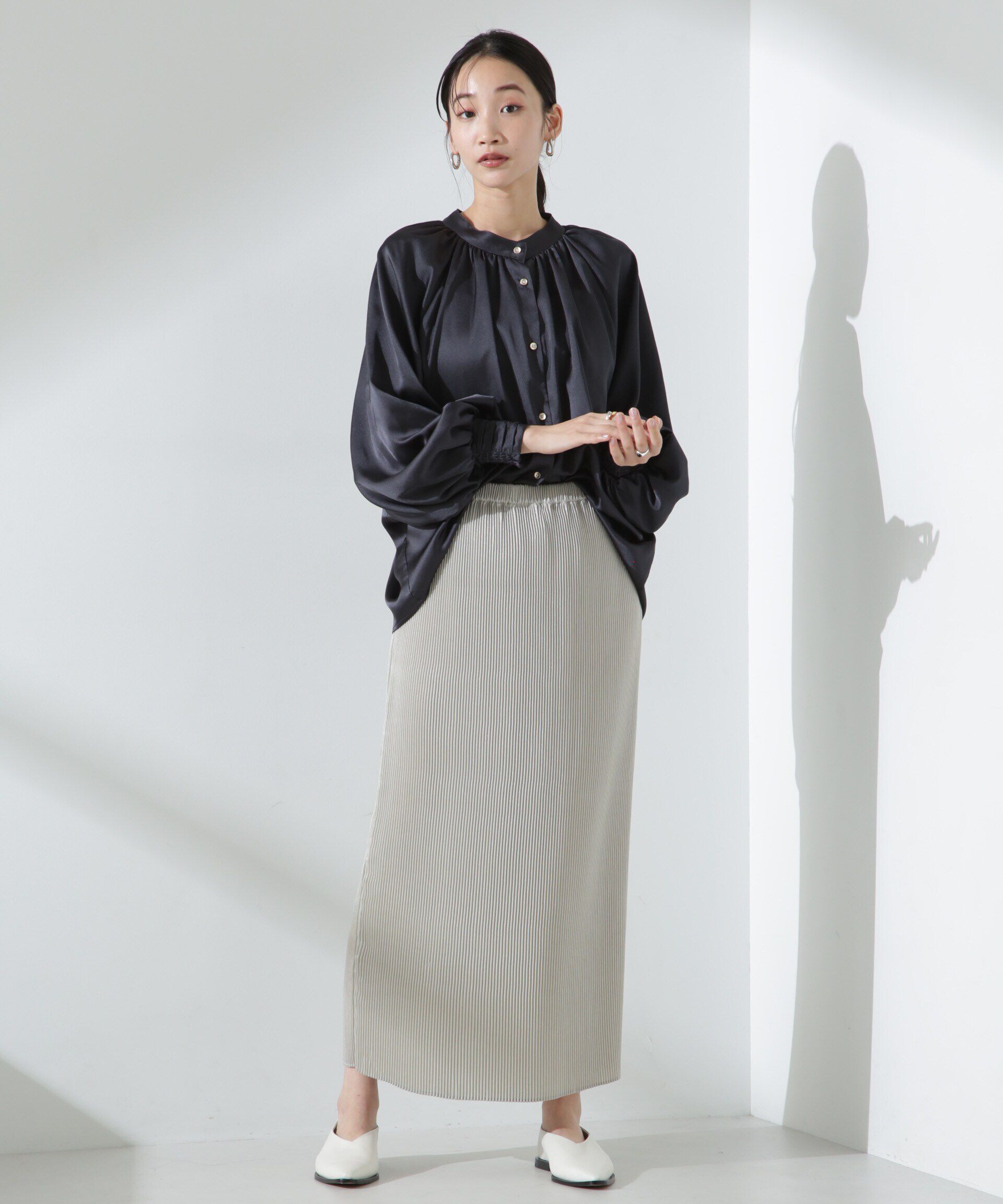 nano･universe「前後2WAYサテンドルマンギャザーブラウス（セットアップ可）」|シャツ・ブラウス|