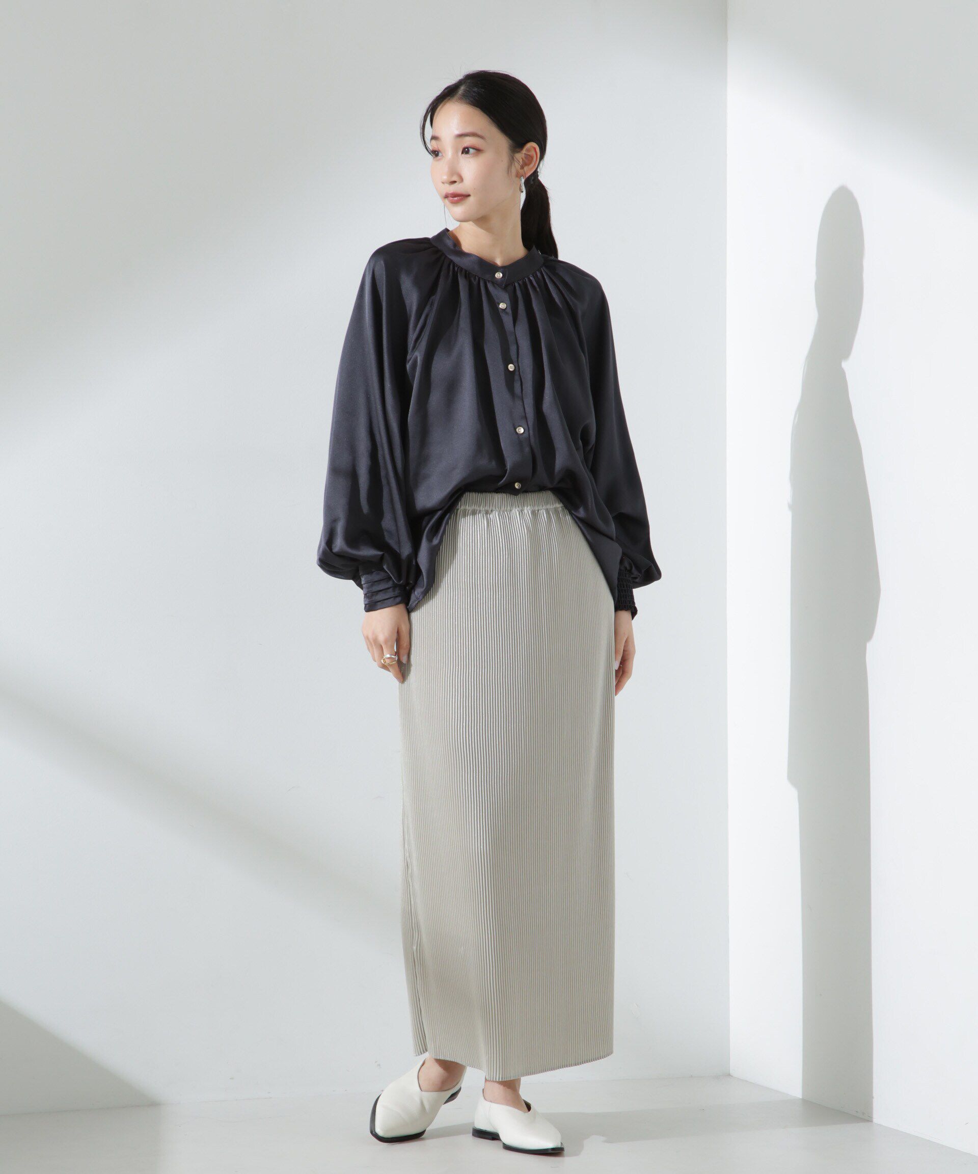 nano･universe「前後2WAYサテンドルマンギャザーブラウス（セットアップ可）」|シャツ・ブラウス|