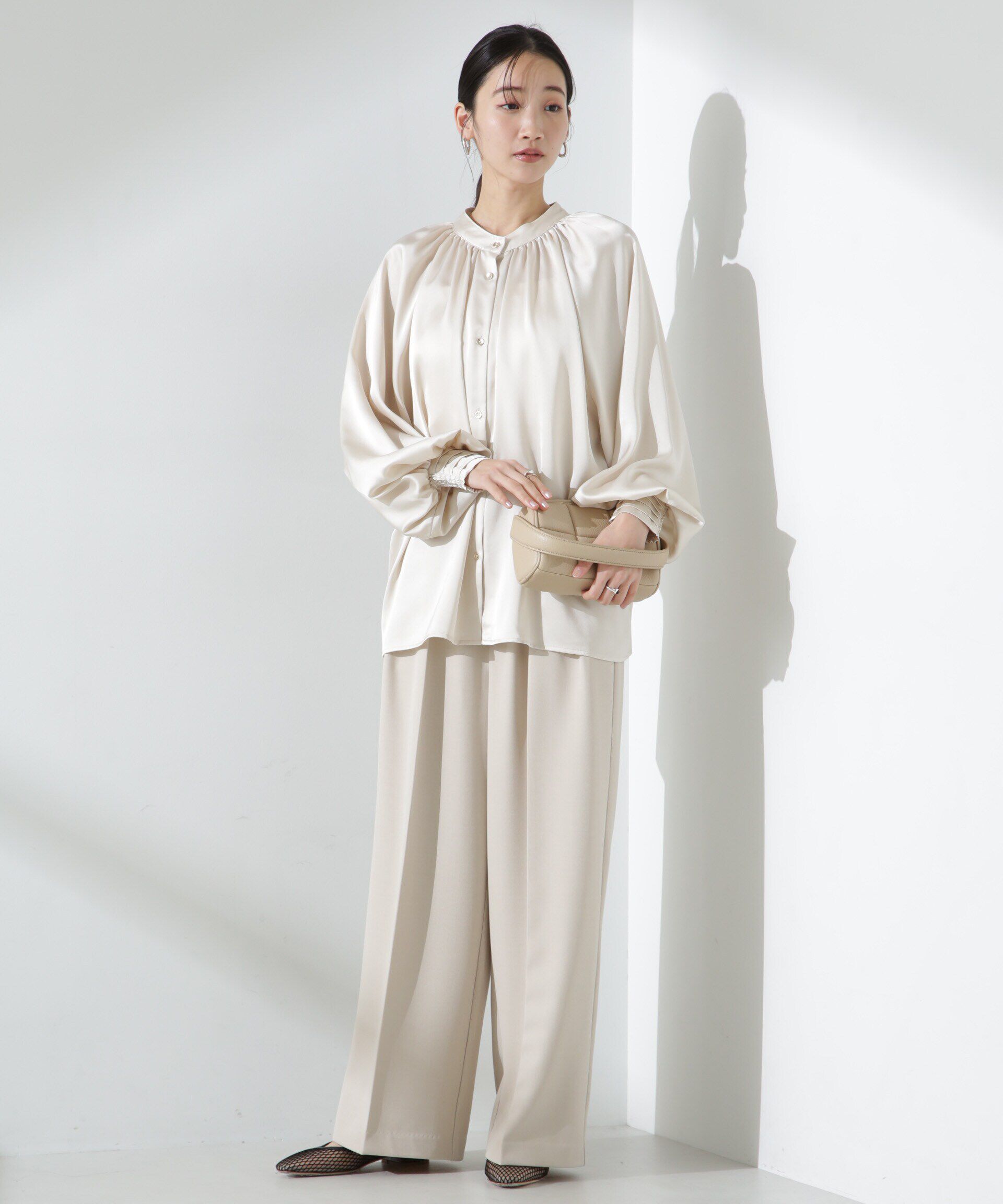 nano･universe「前後2WAYサテンドルマンギャザーブラウス（セットアップ可）」|シャツ・ブラウス|