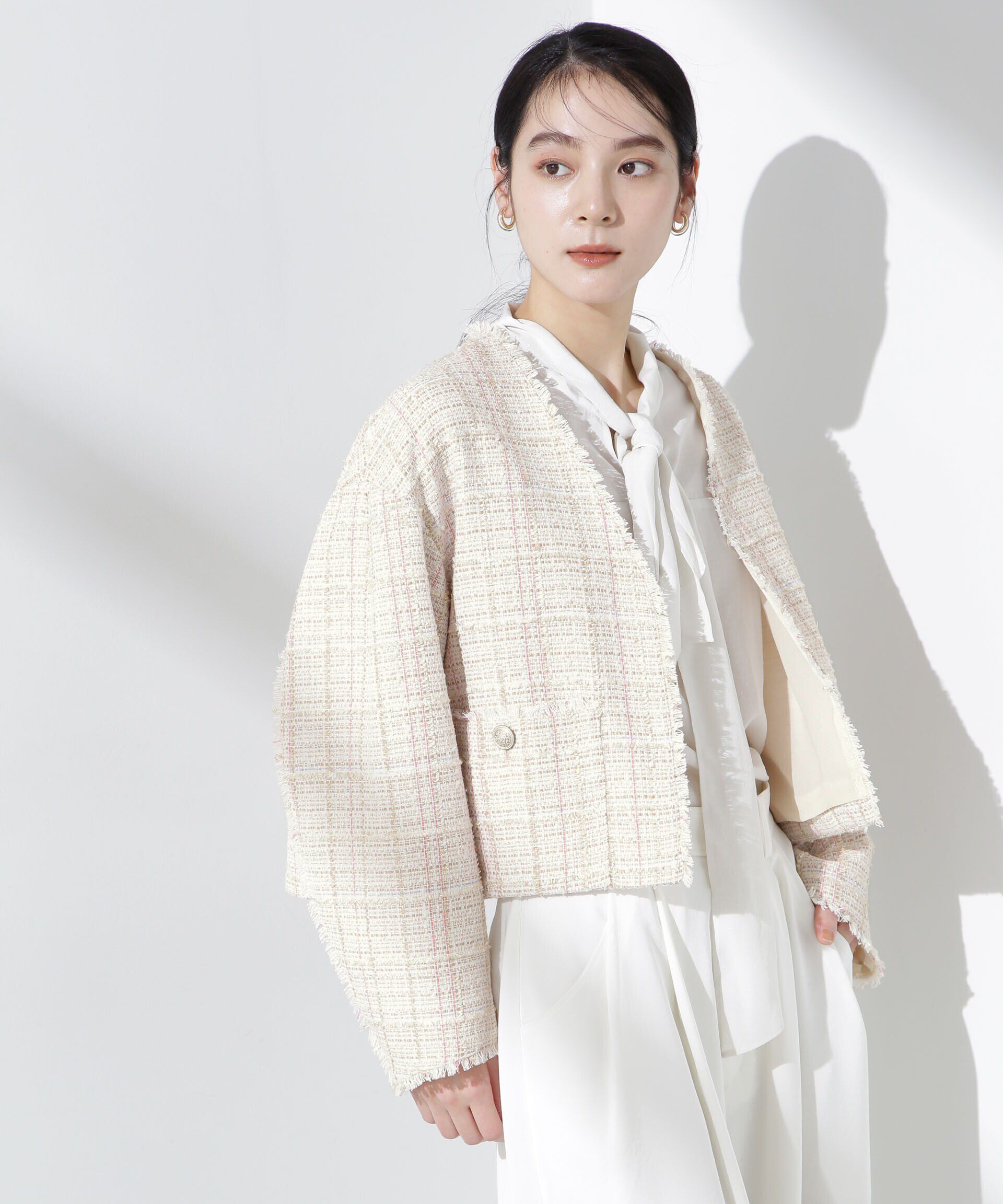 nano･universe「ツィードポケットショートジャケット」|テーラードジャケット|ベージュ