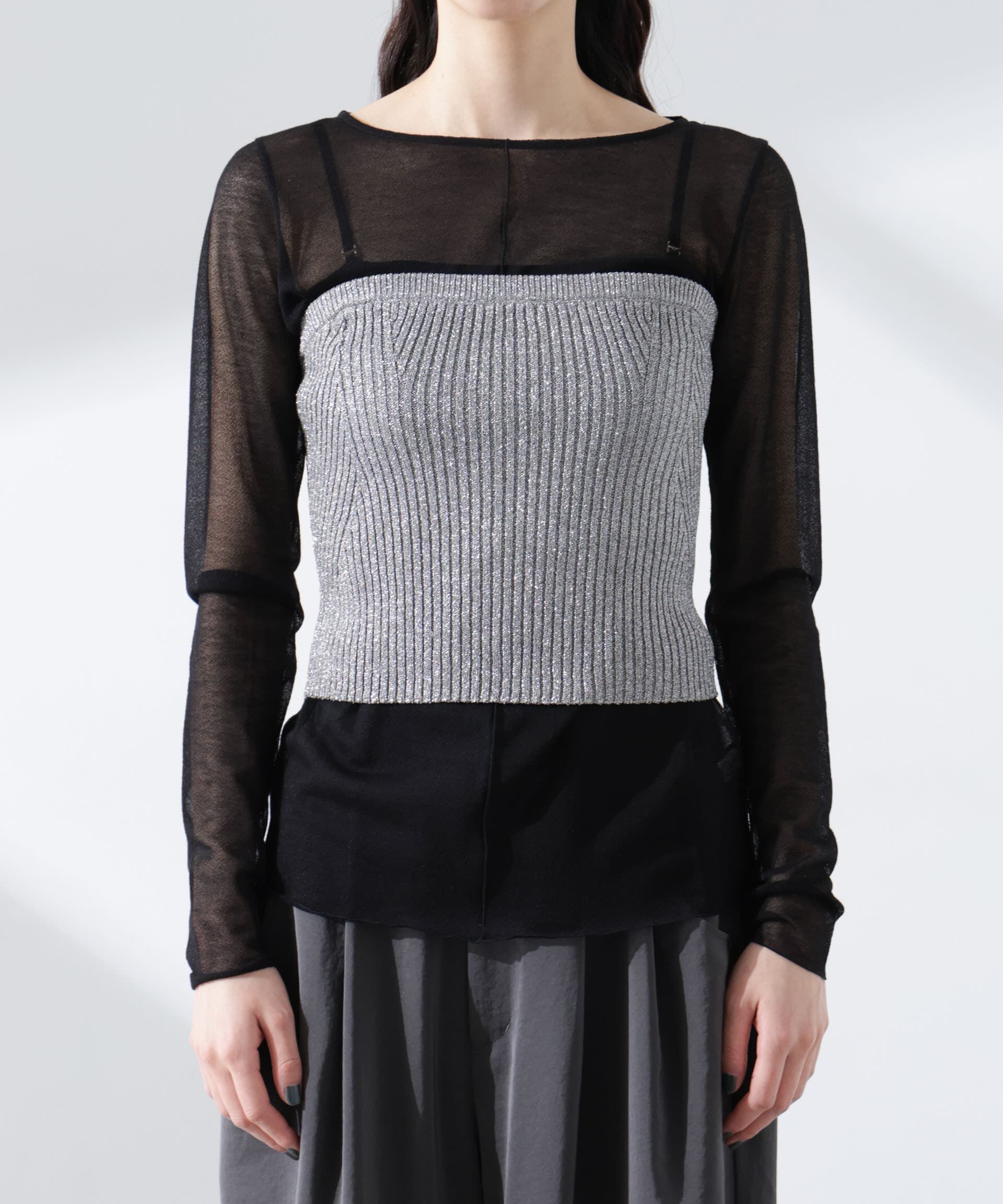 nano･universe「グリッターラメニット2wayビスチェ（セットアップ可）」|ニット・セーター|