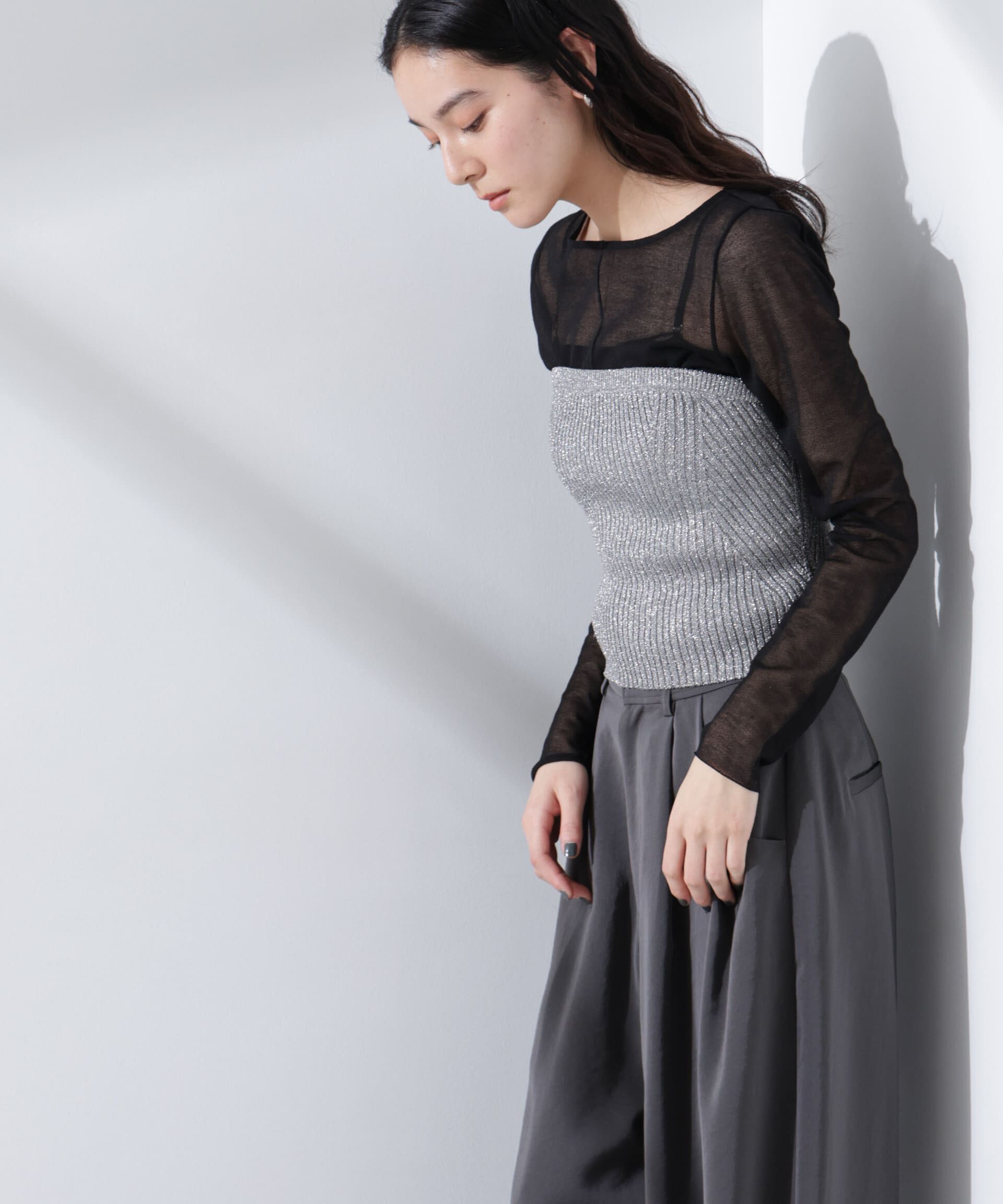 nano･universe「グリッターラメニット2wayビスチェ（セットアップ可）」|ニット・セーター|