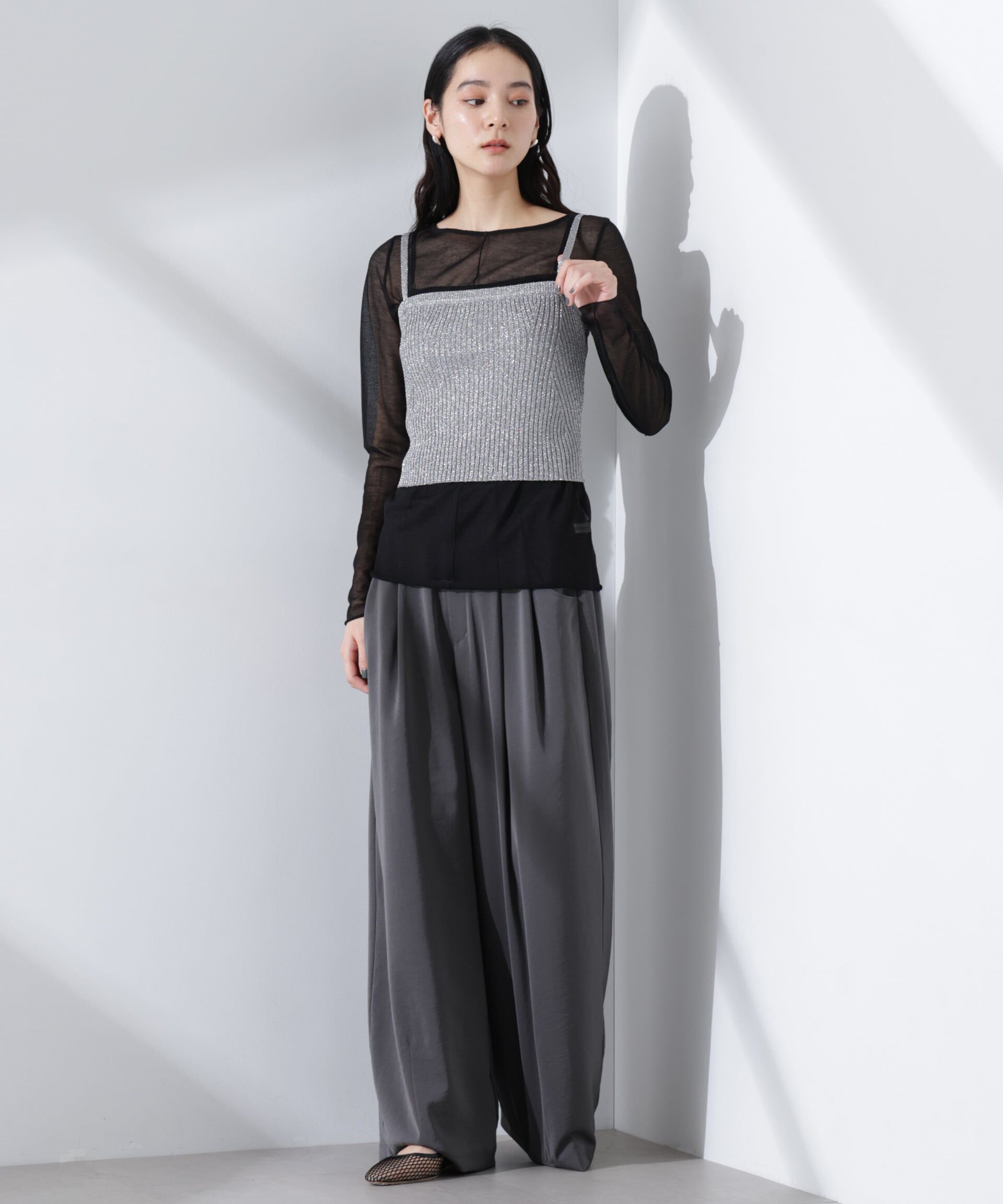 nano･universe「グリッターラメニット2wayビスチェ（セットアップ可）」|ニット・セーター|