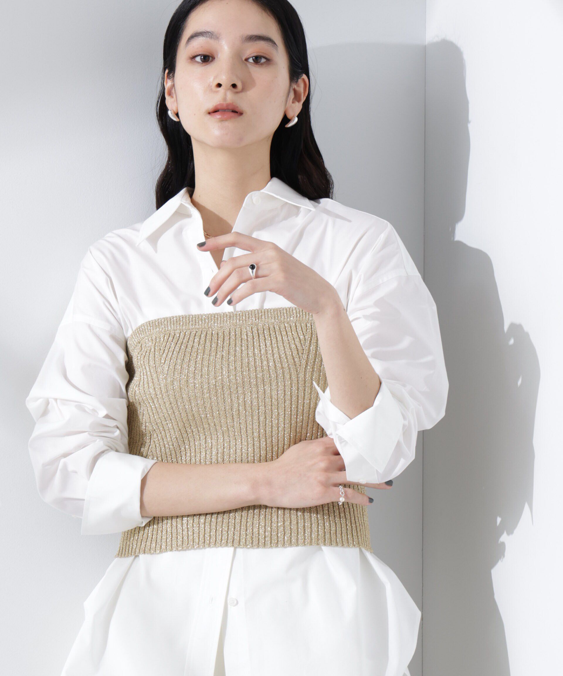 nano･universe「グリッターラメニット2wayビスチェ（セットアップ可）」|ニット・セーター|ゴールド