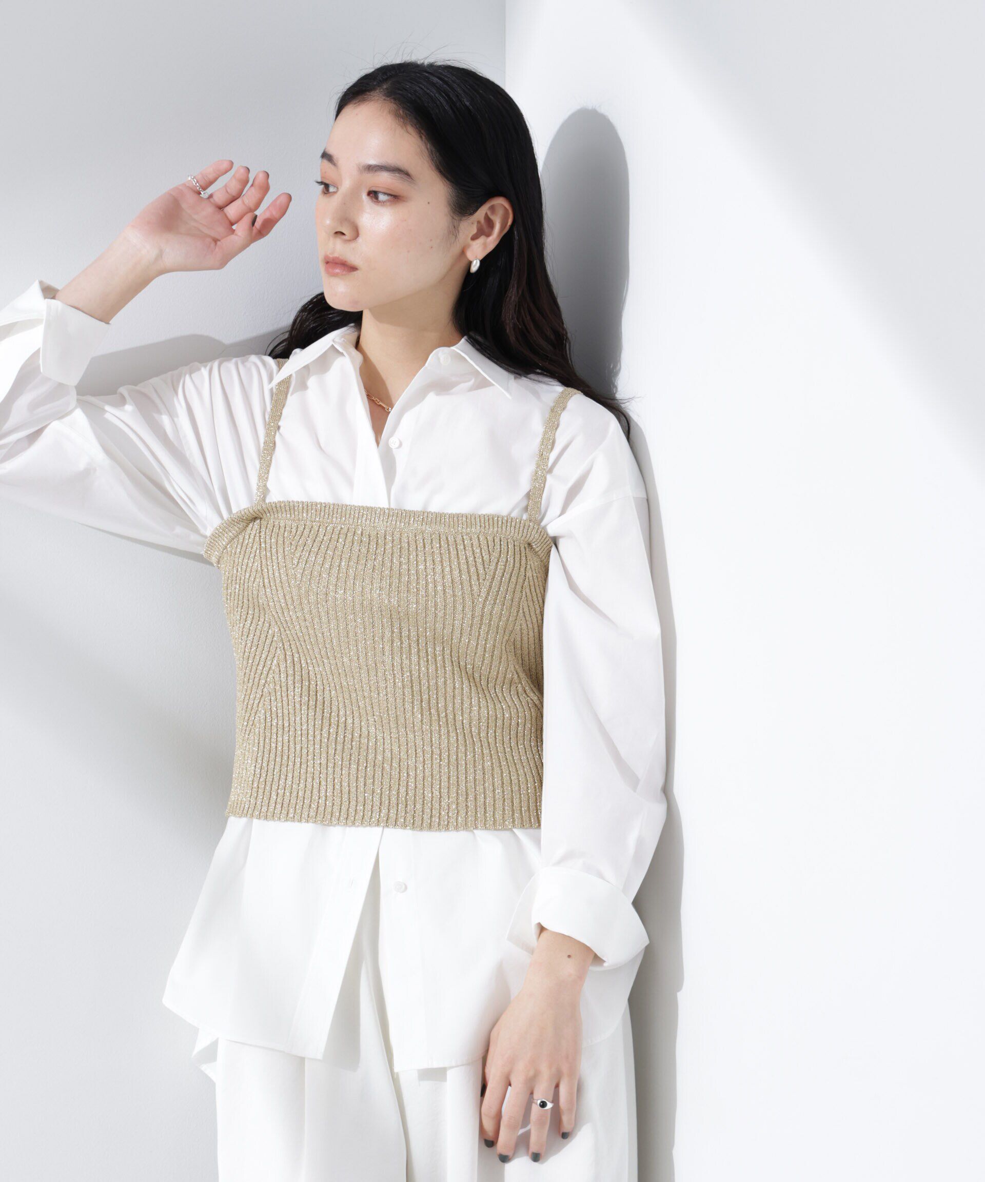 nano･universe「グリッターラメニット2wayビスチェ（セットアップ可）」|ニット・セーター|