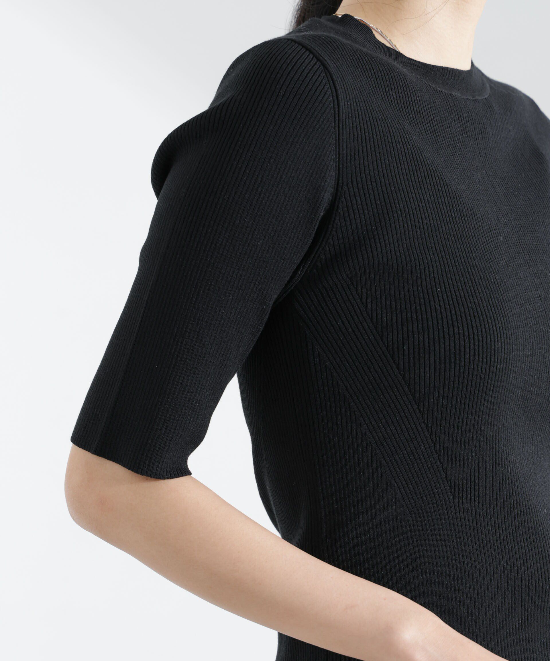 nano･universe「ウォッシャブルハイツイスト五分袖リブニット」|ニット・セーター|