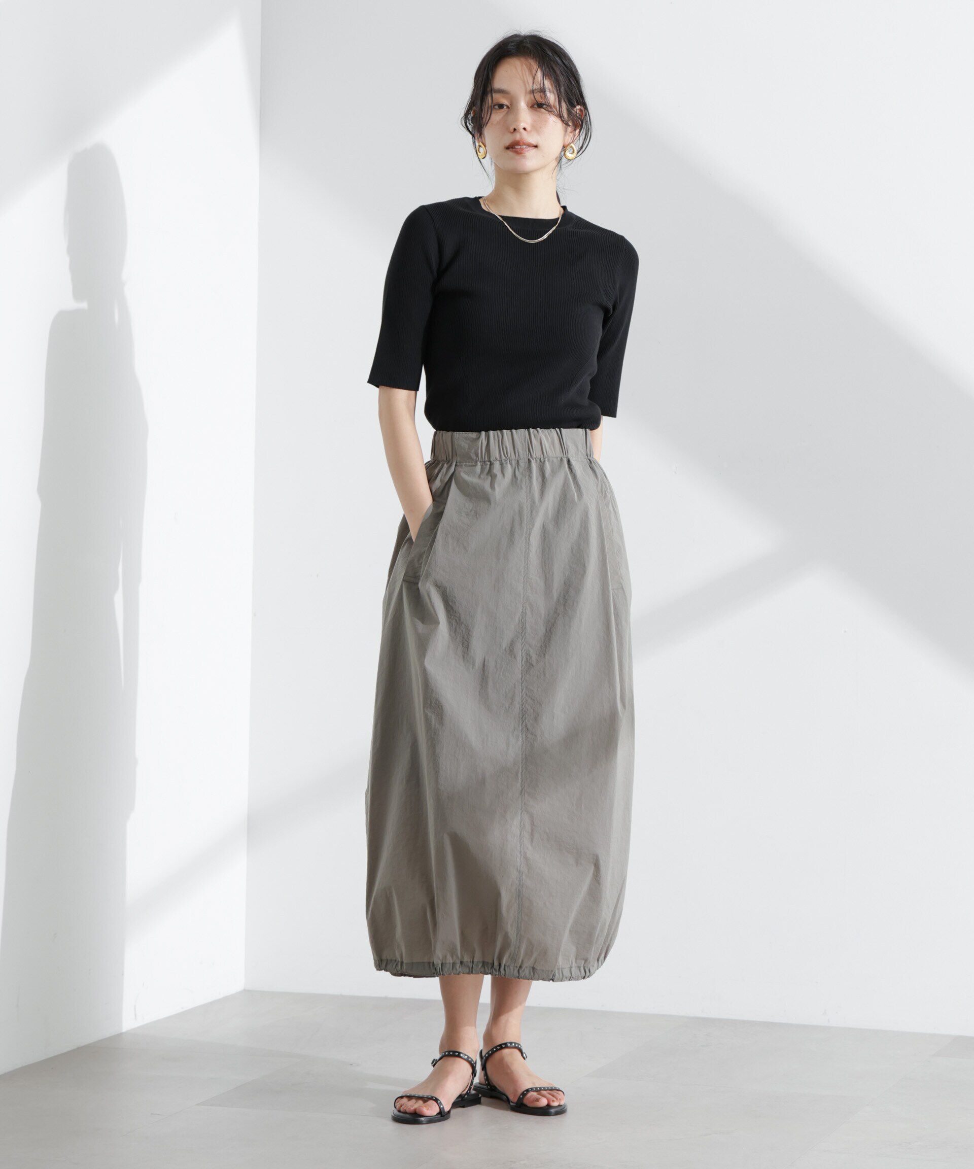 nano･universe「ウォッシャブルハイツイスト五分袖リブニット」|ニット・セーター|