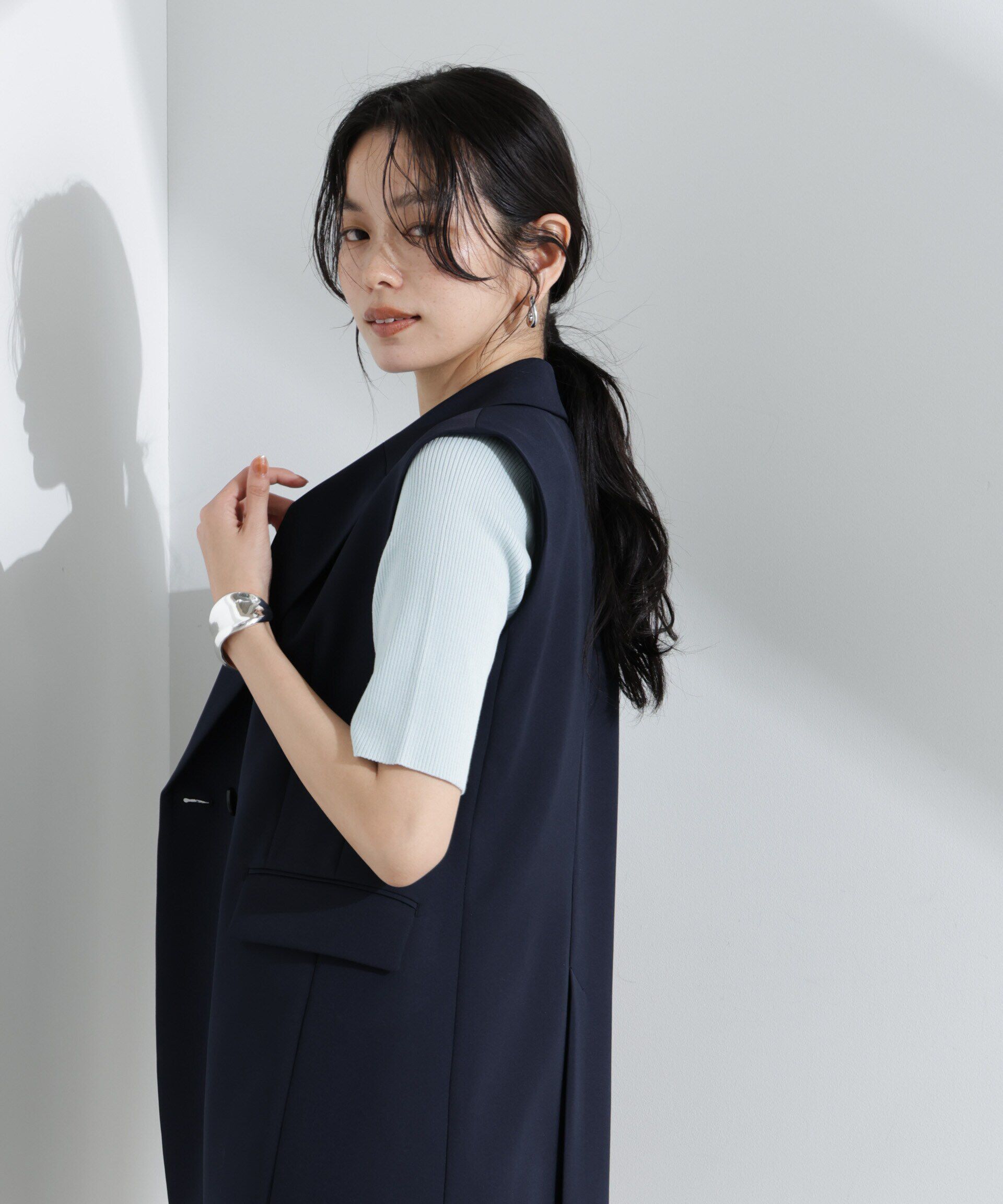 nano･universe「ウォッシャブルハイツイスト五分袖リブニット」|ニット・セーター|