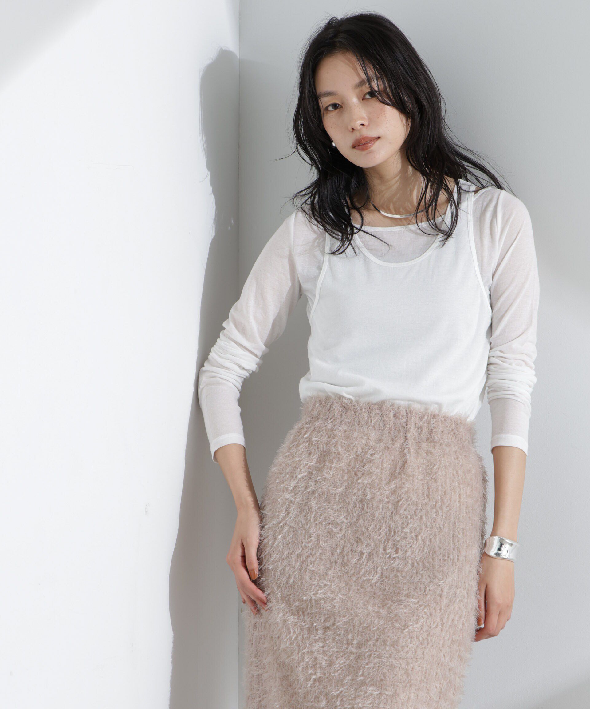 nano･universe「シアータンクトップ＋ロンTレイヤードセット」|Tシャツ・カットソー|ホワイト