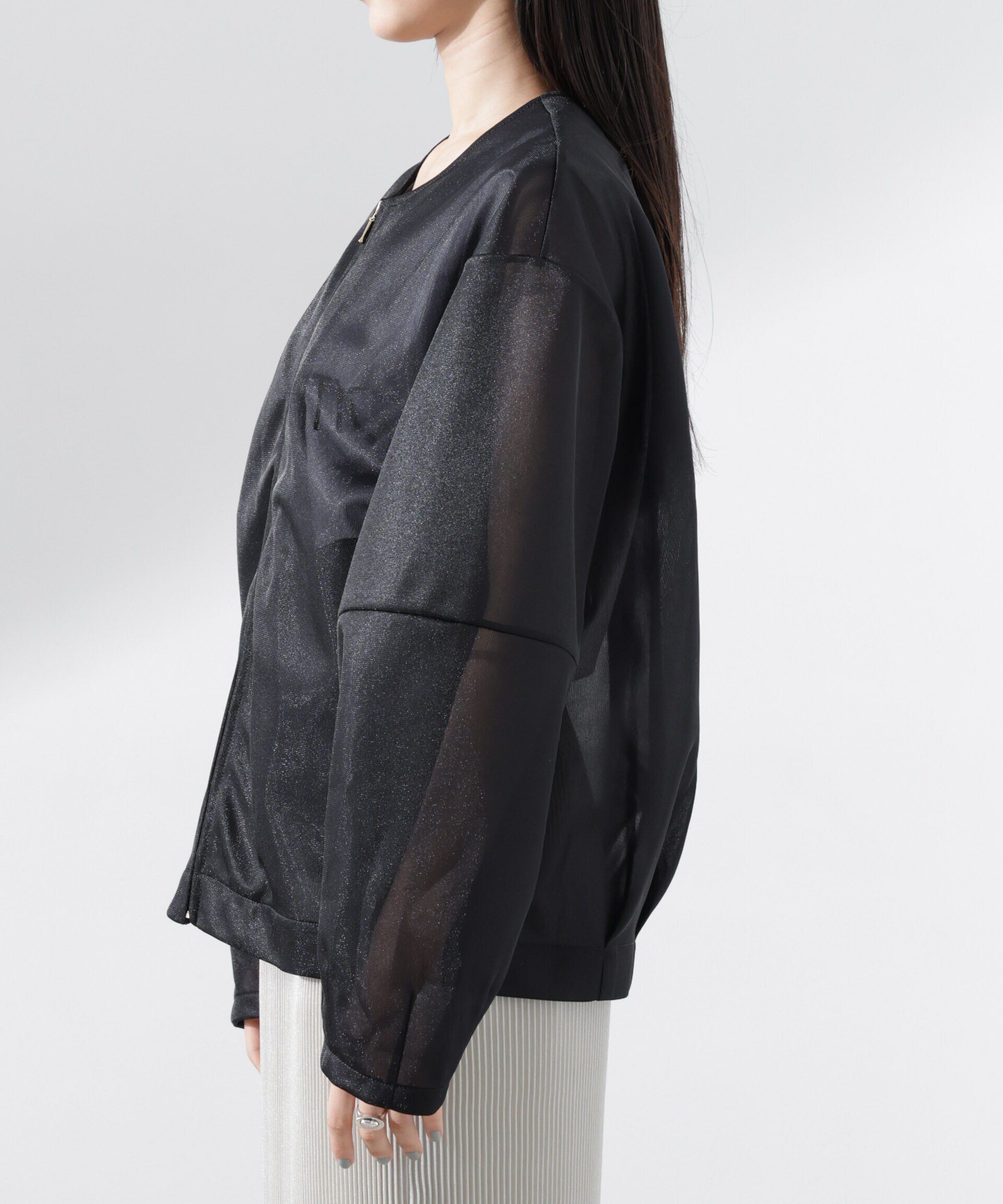 nano･universe「シアーダンボールカットノーカラーZIPupジャケット」|テーラードジャケット|