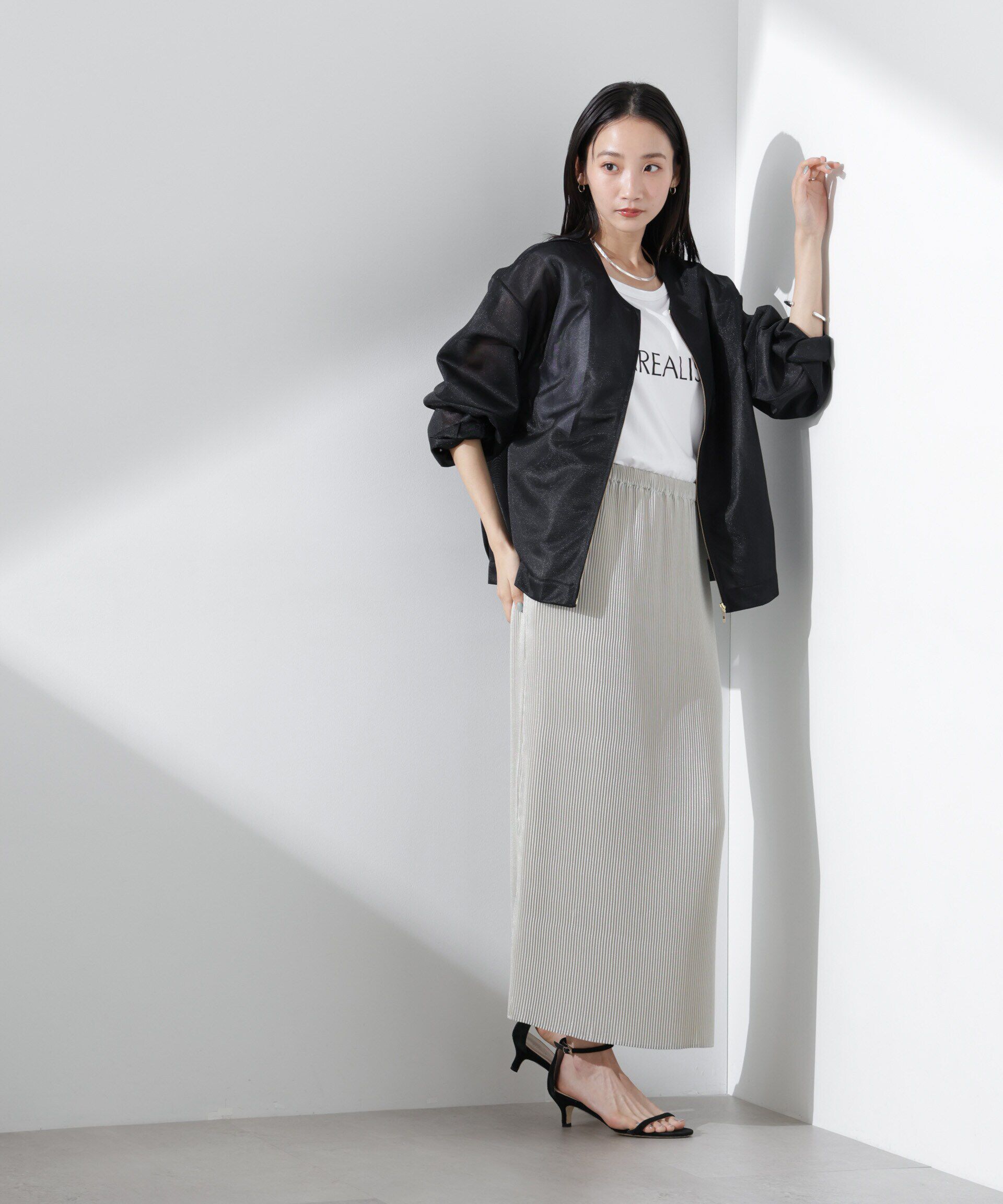 nano･universe「シアーダンボールカットノーカラーZIPupジャケット」|テーラードジャケット|