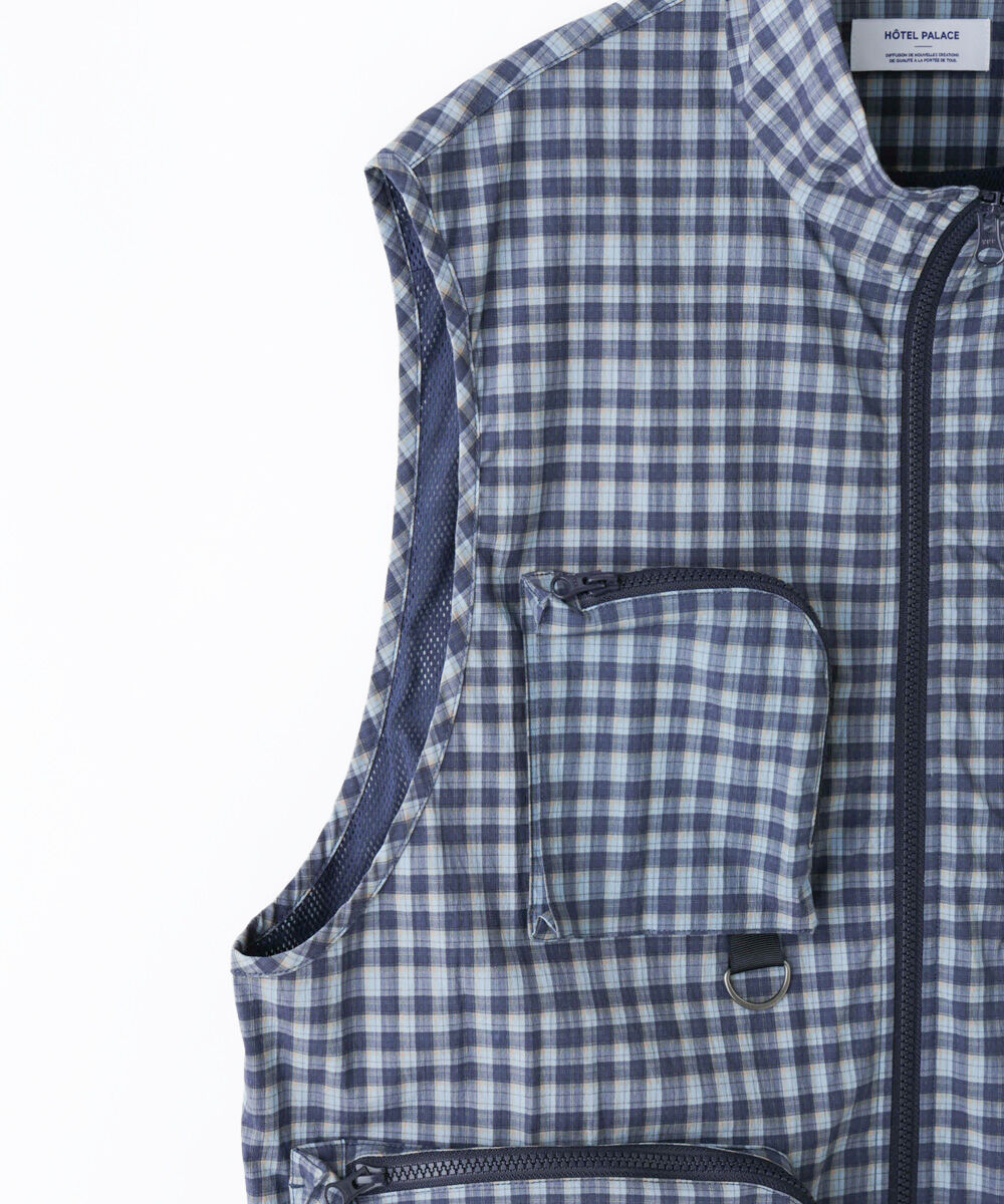 nano･universe「「HOTEL PALACE」オテルパラス デジタルプリントトラベルチェックベスト」|ダウンベスト・ベスト|