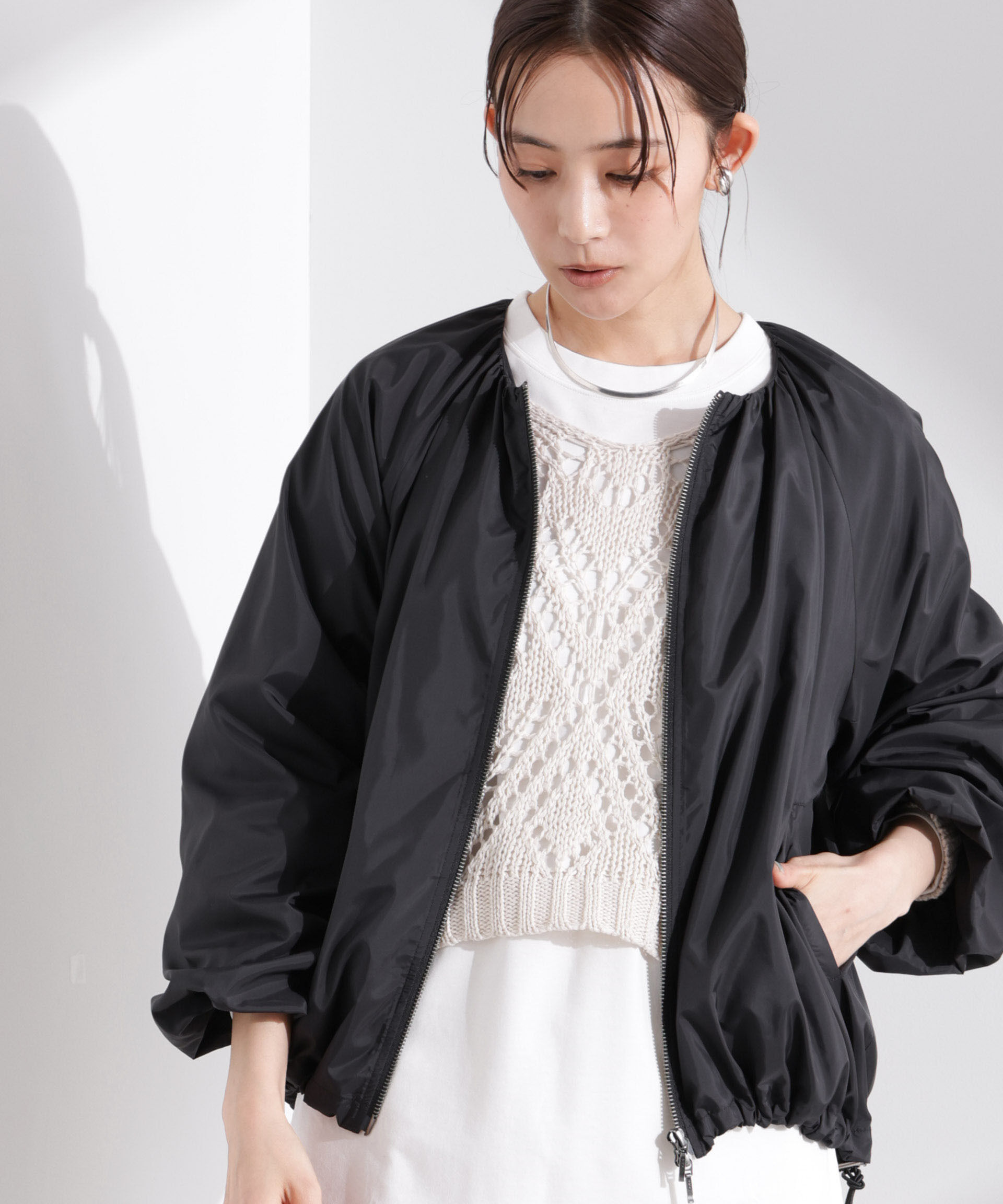 nano･universe「ソフトギャザージップブルゾン」|ブルゾン・スタジャン|