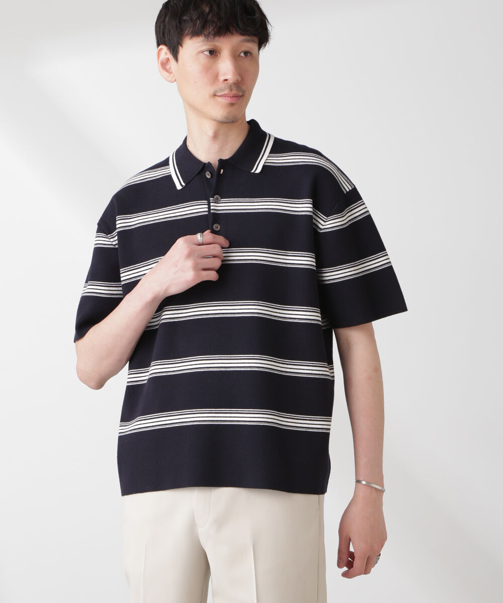 nano･universe「ミラノリブボーダーニットポロ」|ニット・セーター|D.ネイビー1