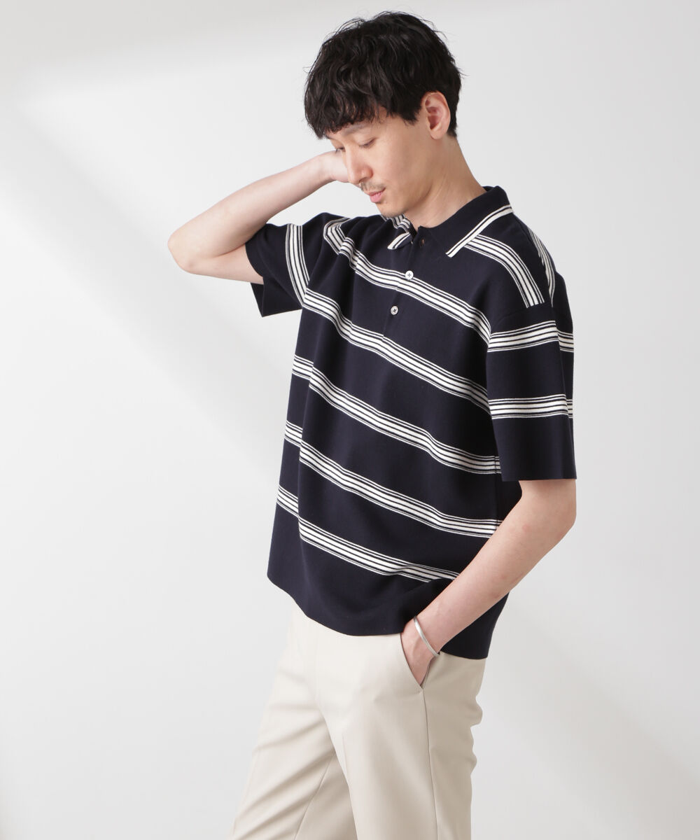 nano･universe「ミラノリブボーダーニットポロ」|ニット・セーター|