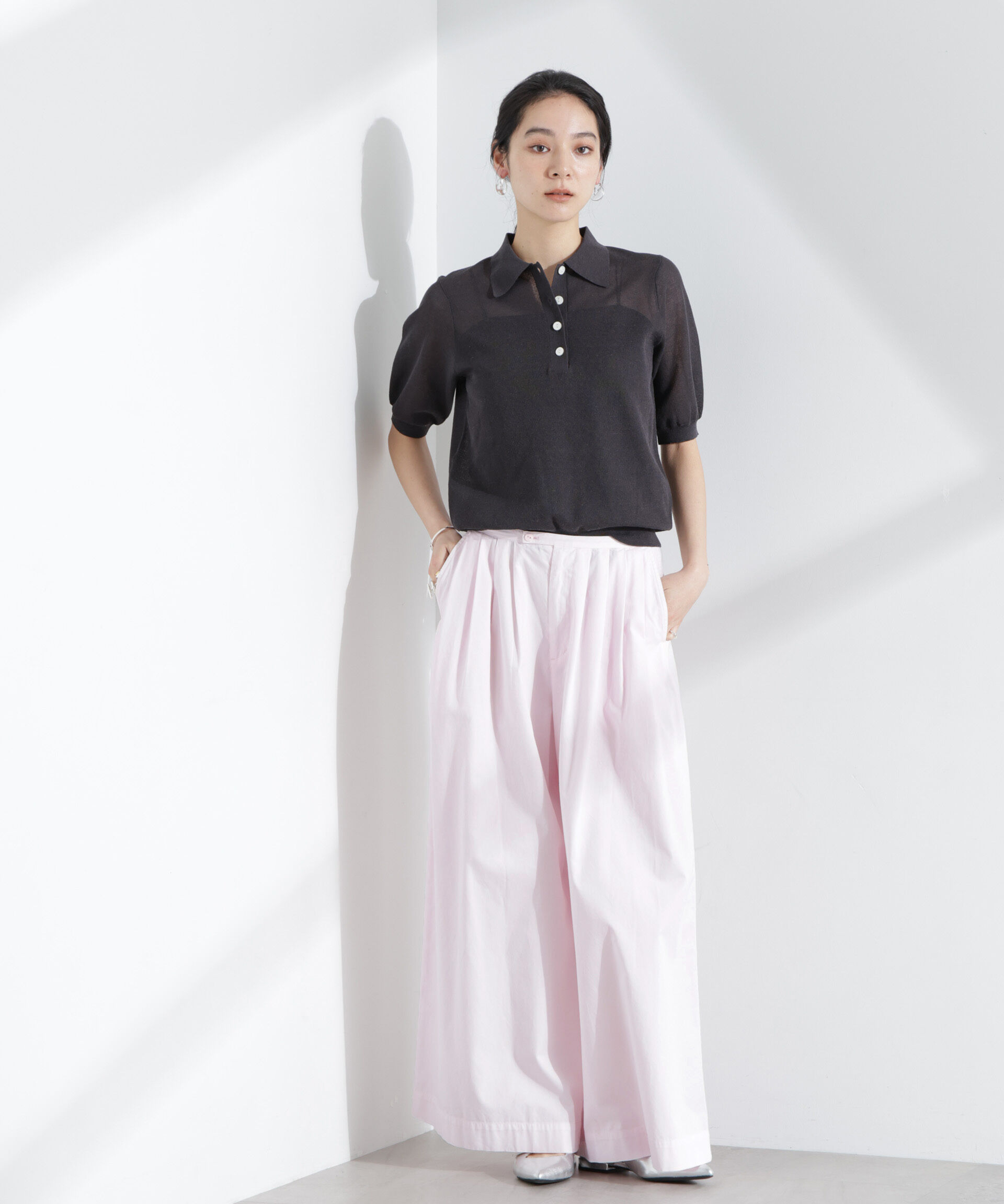 nano･universe「コットンタックワイドパンツ」|チノ|