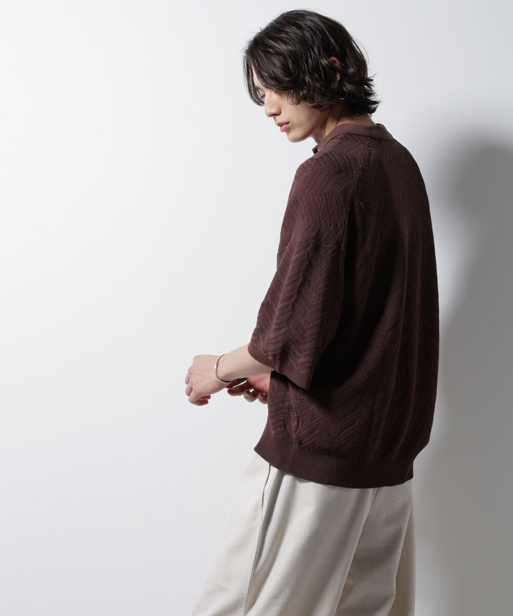 nano･universe「ハイゲージ ヘリンボーンニットシャツ」|ニット・セーター|