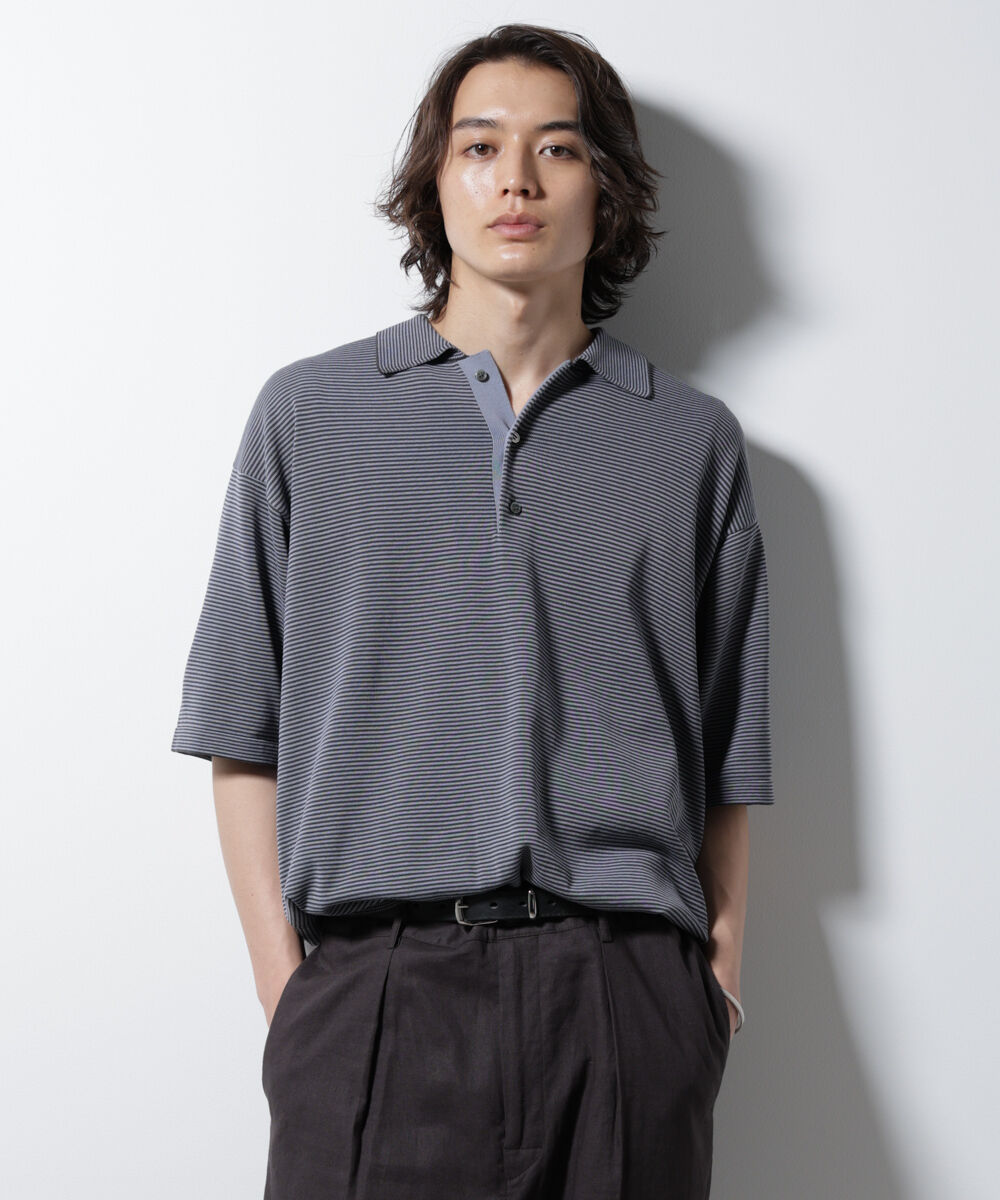 nano･universe「ハイゲージマイクロボーダーニットポロ」|ニット・セーター|