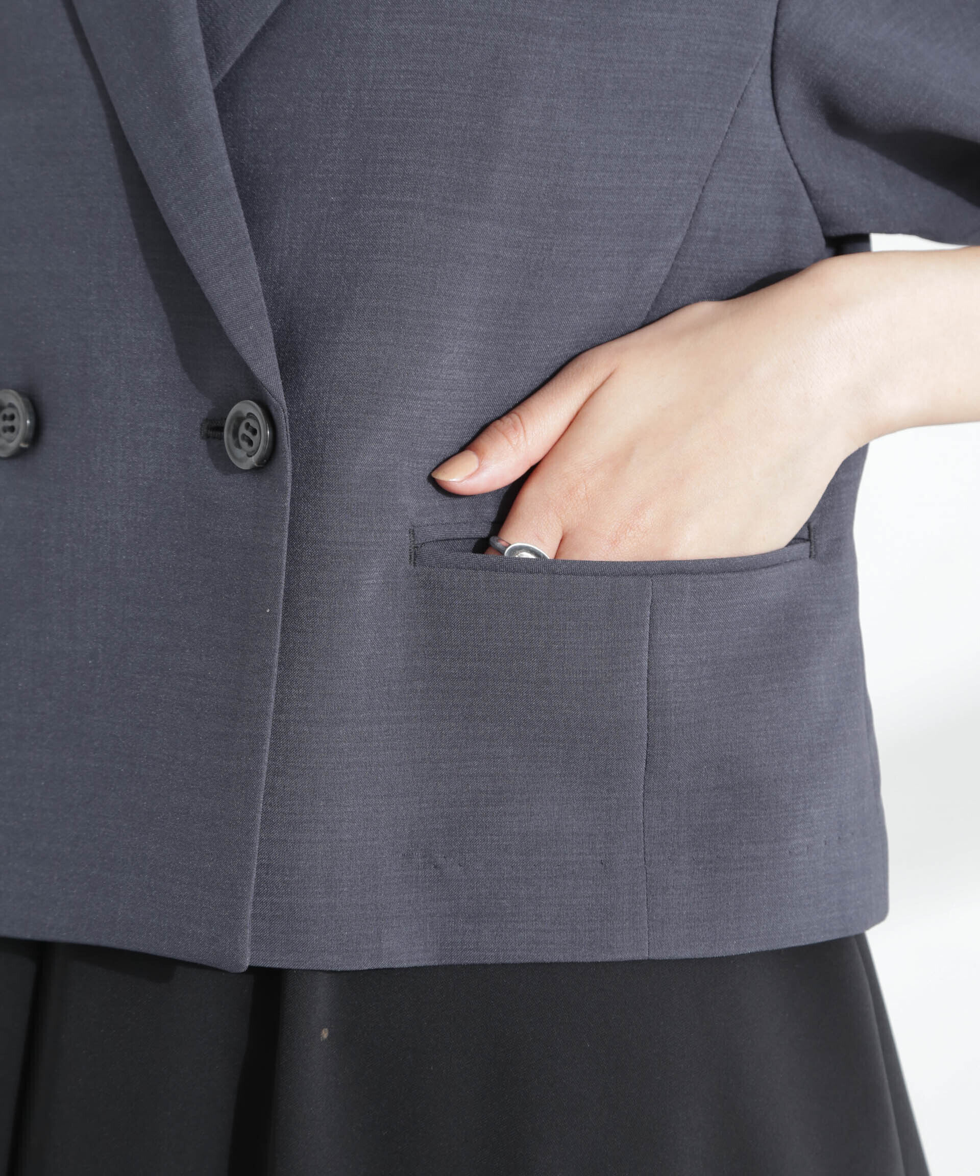 nano･universe「メランジドライ 半袖ショートダブルジャケット(セットアップ可)」|テーラードジャケット|