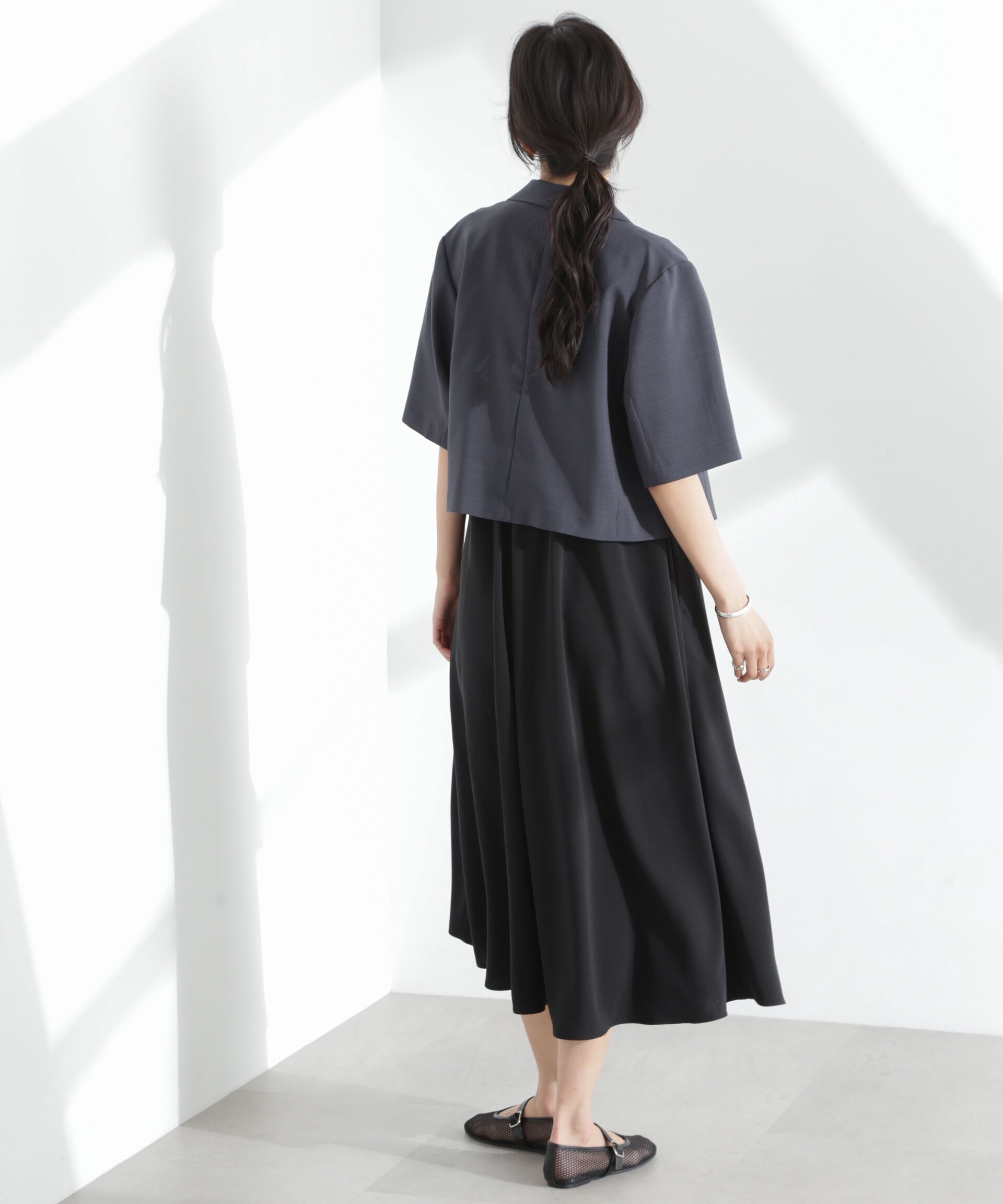 nano･universe「メランジドライ 半袖ショートダブルジャケット(セットアップ可)」|テーラードジャケット|