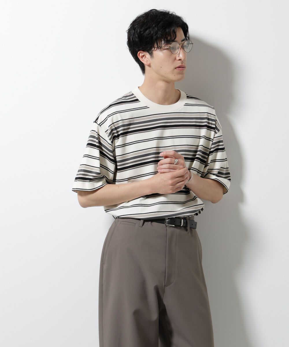 nano･universe「マルチボーダーリラックスＴシャツ 半袖」|Tシャツ・カットソー|ホワイト