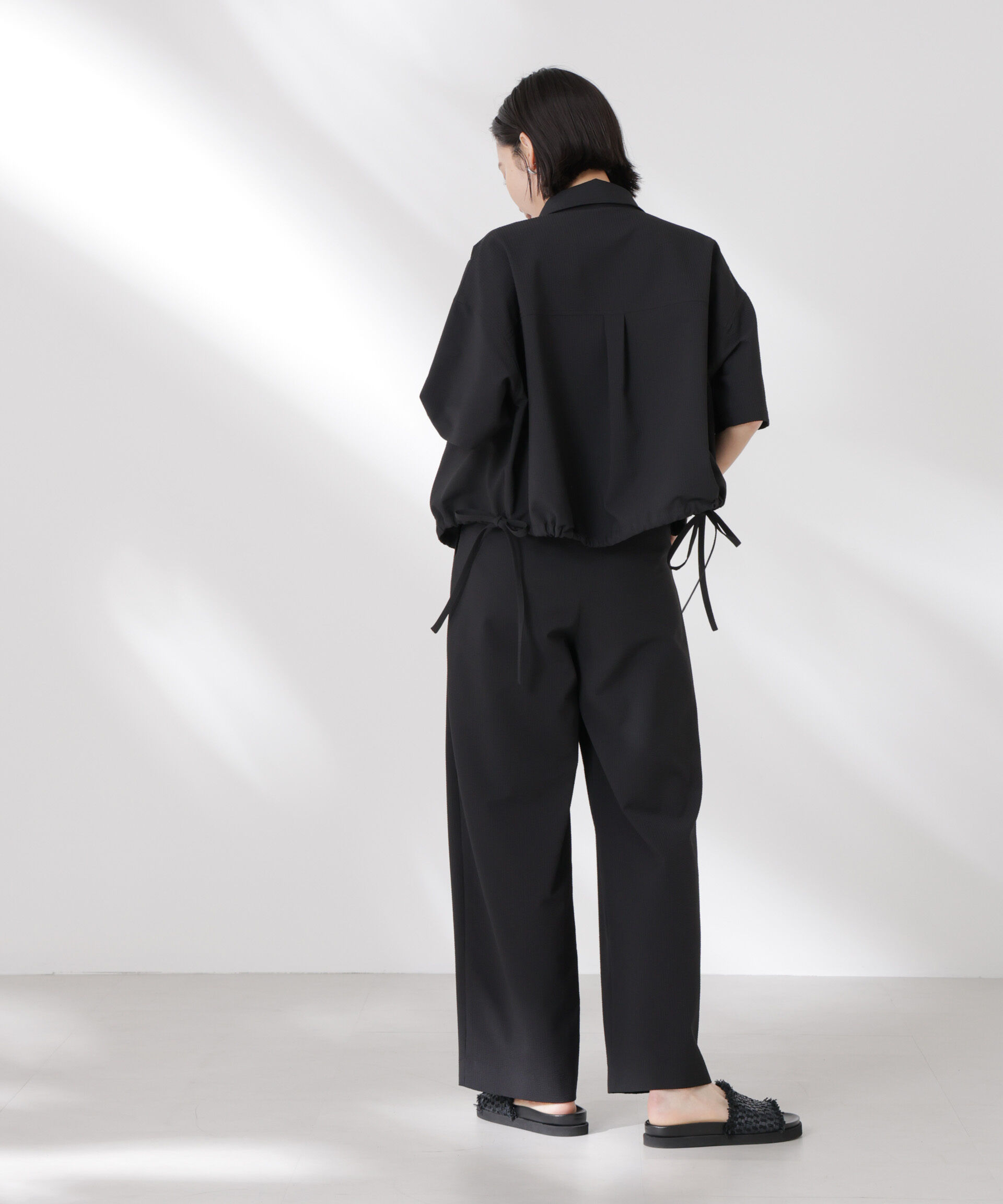 nano･universe「ドロストリボンヘムクロップドサッカーシャツ(セットアップ可)」|シャツ・ブラウス|