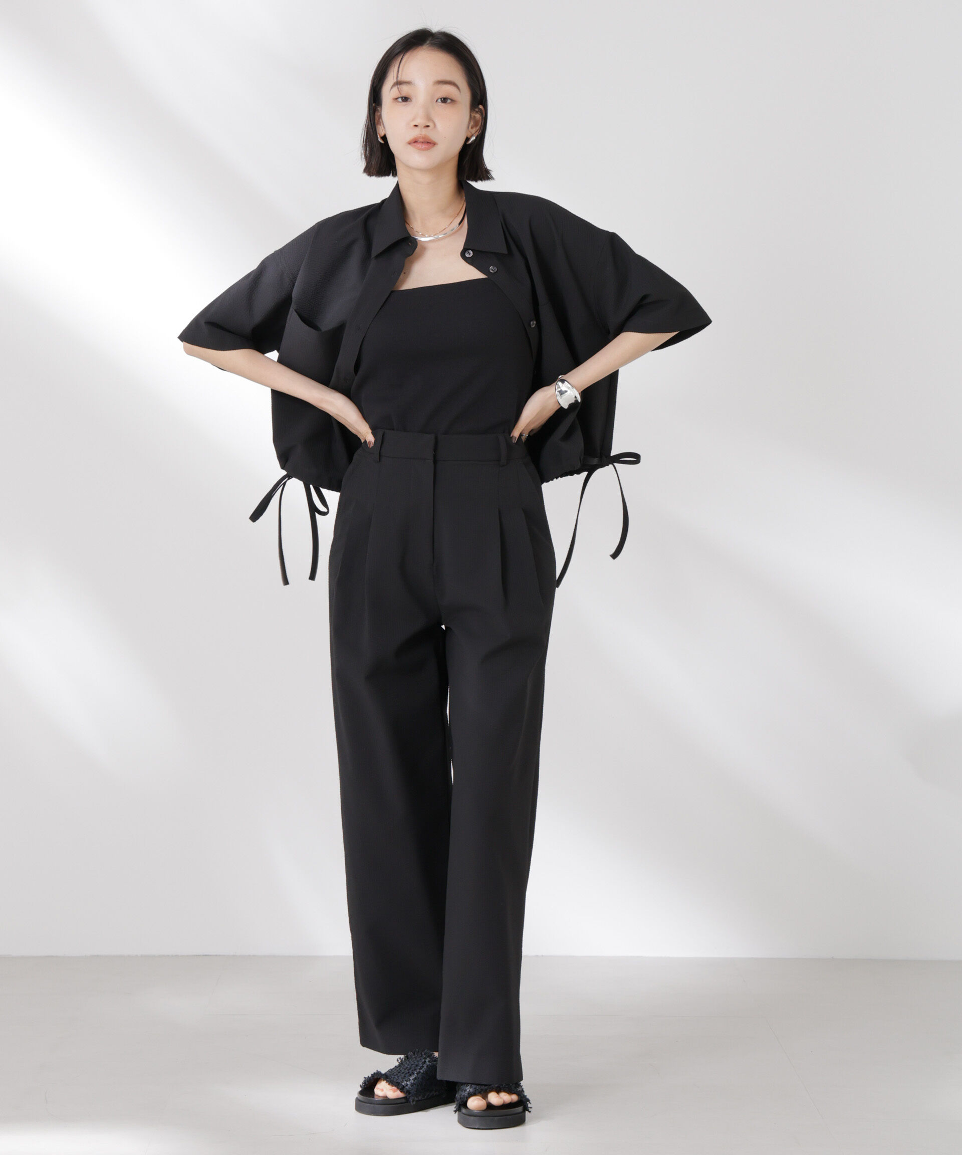 nano･universe「ドロストリボンヘムクロップドサッカーシャツ(セットアップ可)」|シャツ・ブラウス|