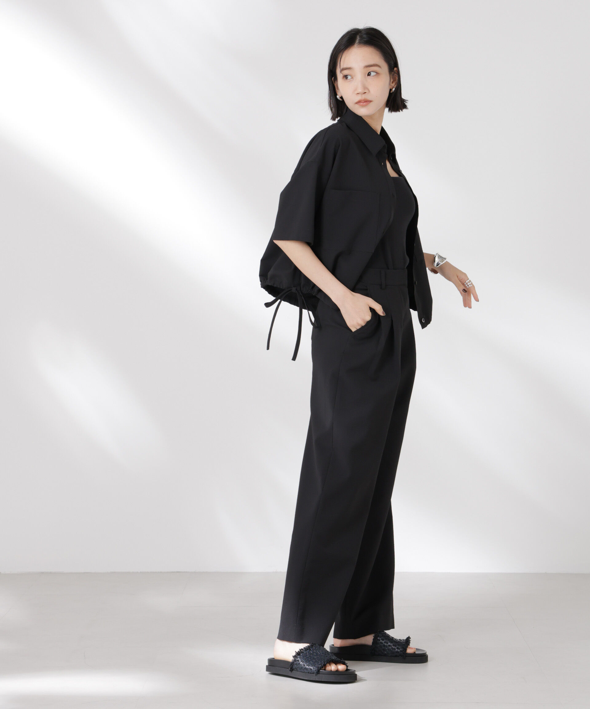 nano･universe「サッカータックワイドパンツ(セットアップ可)」|チノ|