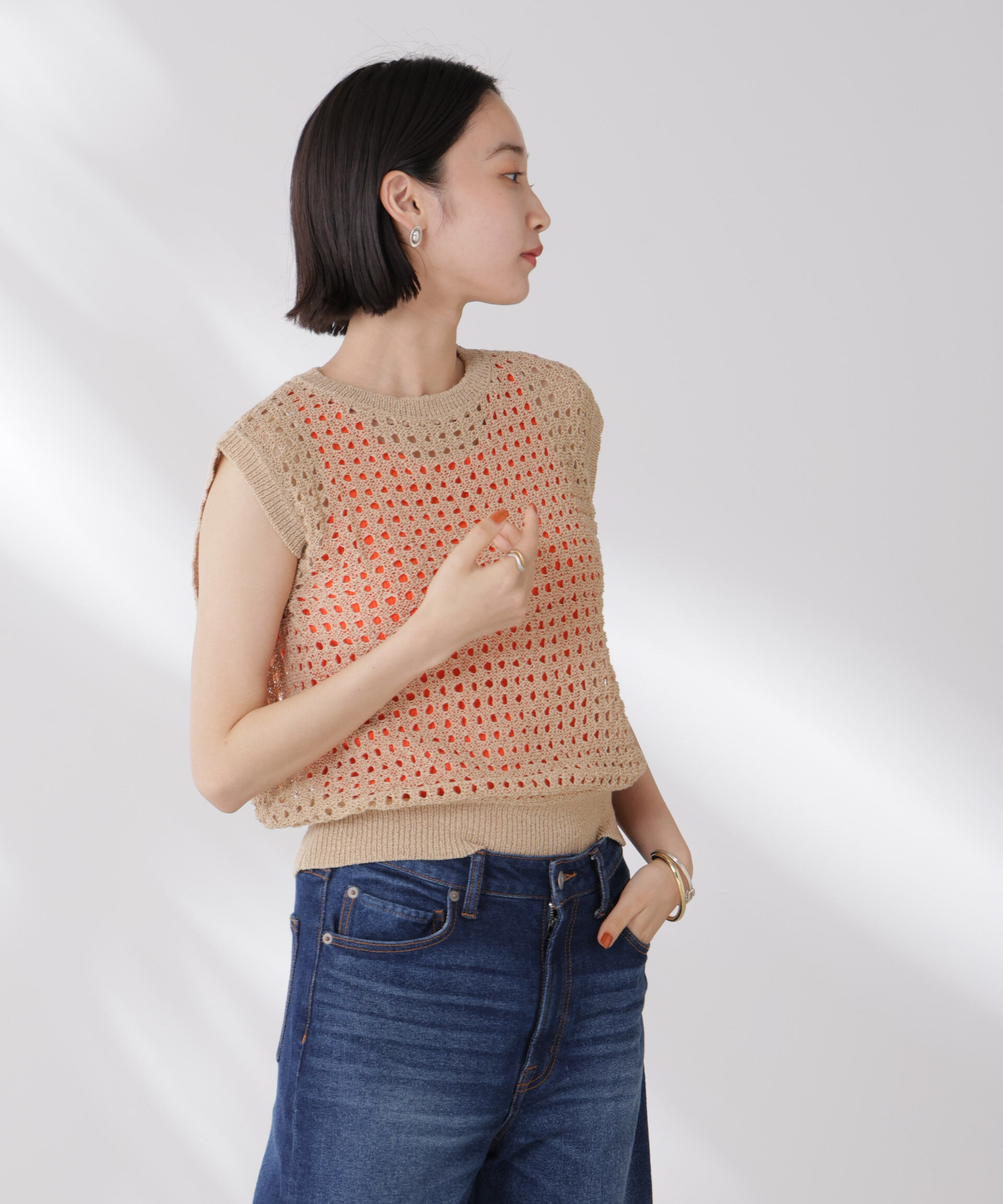 nano･universe「テープヤーンメッシュニットベスト」|ニット・セーター|